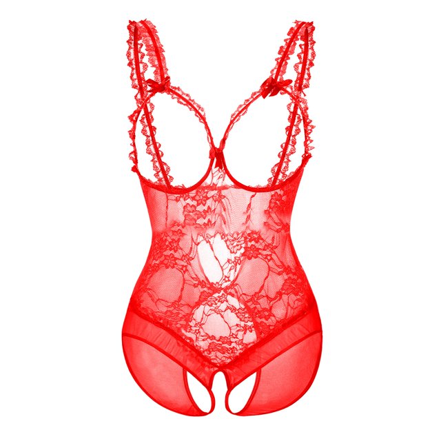 WTXUE sous-Vêtements / Chemises de Nuit et Robes sous-Vêtements Amusants pour Femmes Dentelle Entrejambe Ouvert Poitrine Rosée Justaucorps Transparent sous-Vêtements Robe de Nuit / 1 Pce Rouge 4TG