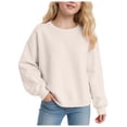 thumbnail image 1 of WUANDIXFA Hauts pour Ado Fille Chandail à Manches Longues pour Filles Confortable Doux à la Mode et Décontracté Chandail à Manches Longues à Col Rond pour Filles Beige, 14-15 Ans, 1 of 5