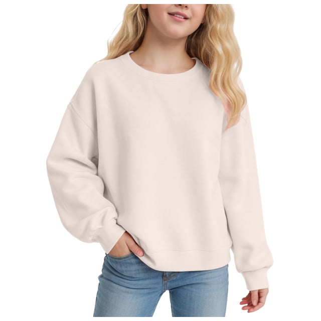 WUANDIXFA Hauts pour Ado Fille Chandail à Manches Longues pour Filles Confortable Doux à la Mode et Décontracté Chandail à Manches Longues à Col Rond pour Filles Beige, 14-15 Ans