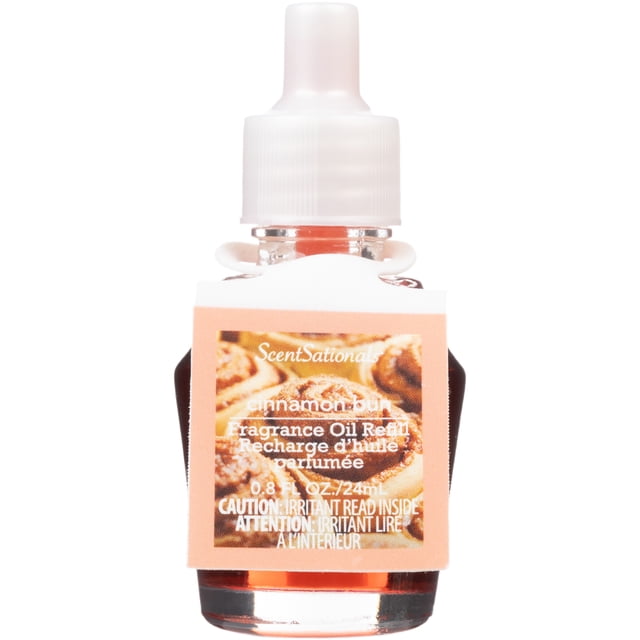 ScentSationals ScentCharm Bouteille de Recharge d'Huile Parfumée Cinnamon Bun avec Bouchon en Plastique Blanc et Étiquette Montrant des Brioches à la Cannelle, Contenant 0,8 fl oz (24 ml) d'Huile Aromatique pour Recharges de Désodorisant, Idéale pour les Diffuseurs ScentSationals pour Créer une Atmosphère Chaleureuse et Invitante