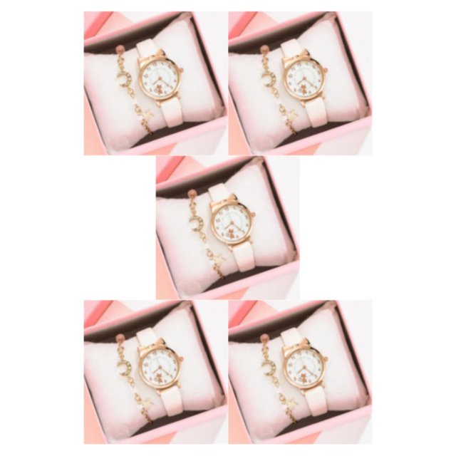 crativent 2piece Sweet And Cute Quartz Bracelet Watch With Cartoon Pattern Gift For Kids ABS Quartz Watch 5Set