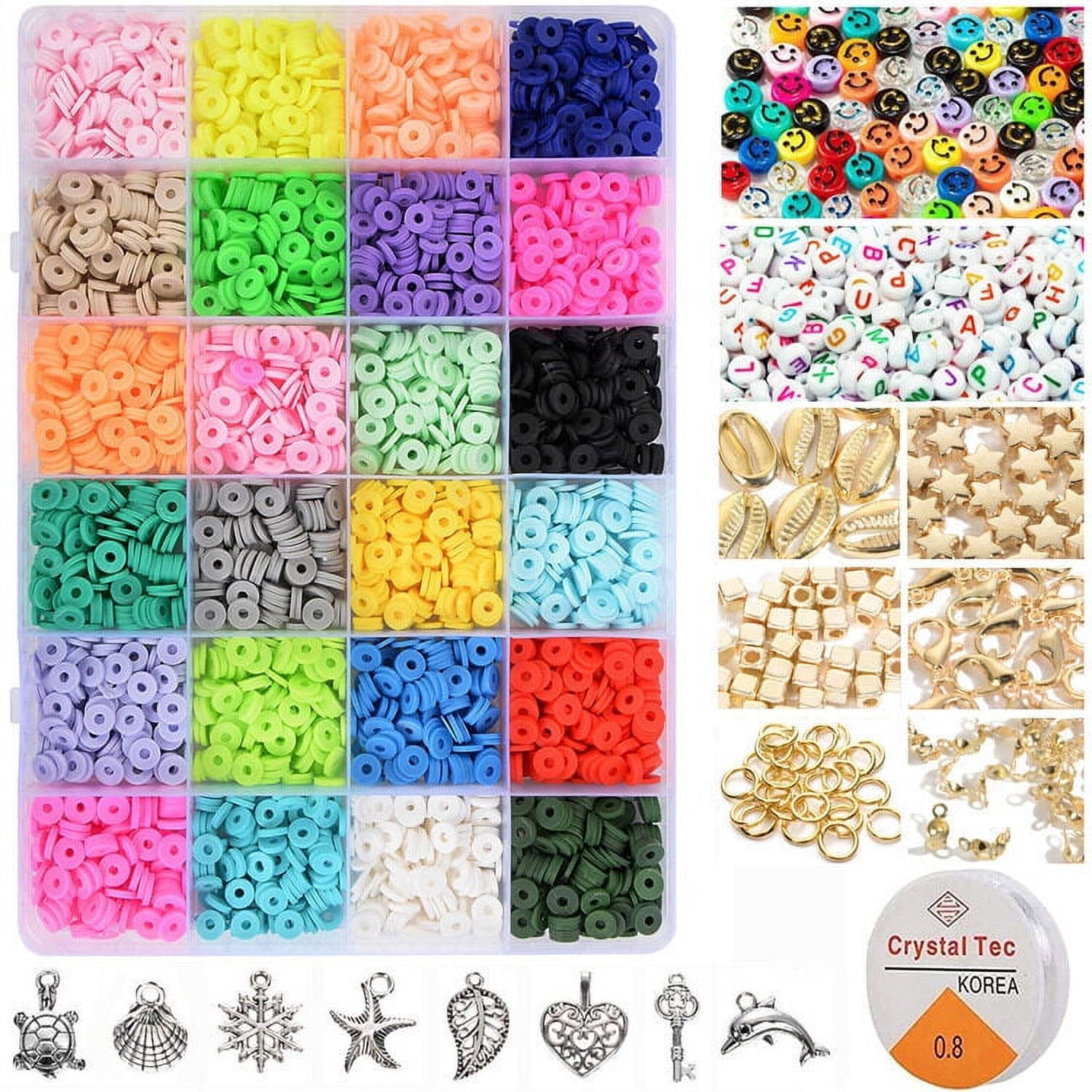 3600 Pcs Clay Beads for Bracelet Making Kit, 24 Colors Flat Round Polymer Clay Beads