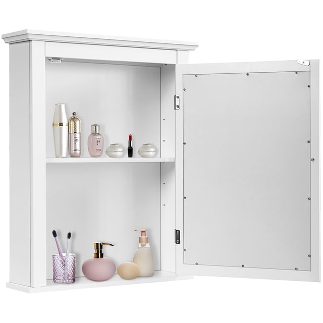 Patiojoy Armoire Murale de Salle de Bain avec Miroir, Armoire de Rangement avec Tablette Ajustable, Blanc