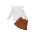 thumbnail image 2 of Xingqing Toddler Baby Girls Fall Spring Outfits Knitted Ribbed Ruffle Long Sleeve Shirt Tops+Skirt Set White 3-4 Years, 2 of 9