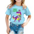 thumbnail image 1 of LUOGENLI T-Shirt pour Filles T-Shirt Décontracté Imprimé Col Rond Manches Courtes T-Shirt Chemise Décontractée Maxi Chemises pour Filles Bleu Ciel 6-7 Ans, 1 of 5
