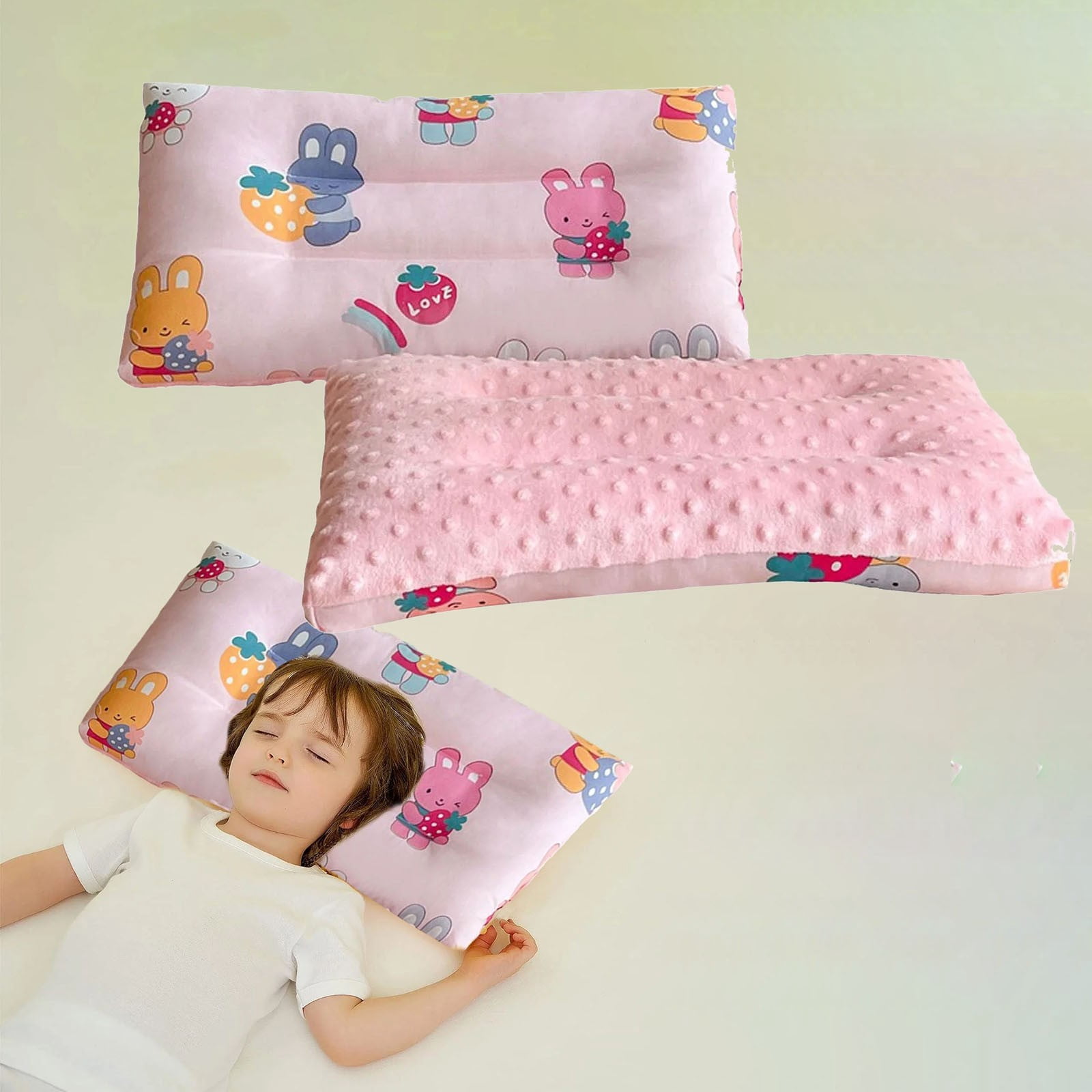 Clearance Sales! DomFun Bed Pillows For Sleeping Soft And Supportive Toddler Pillow Doublesided Breathable Soft Cotton & Minky Dot Fabric Kids Pillow Cute Small Pillow Machine Washable