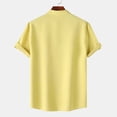 thumbnail image 4 of Shirts for men Casual Solid Stand Collar Short Sleeve Button Closure Shirt Hawaii Blouse, 4 of 8
