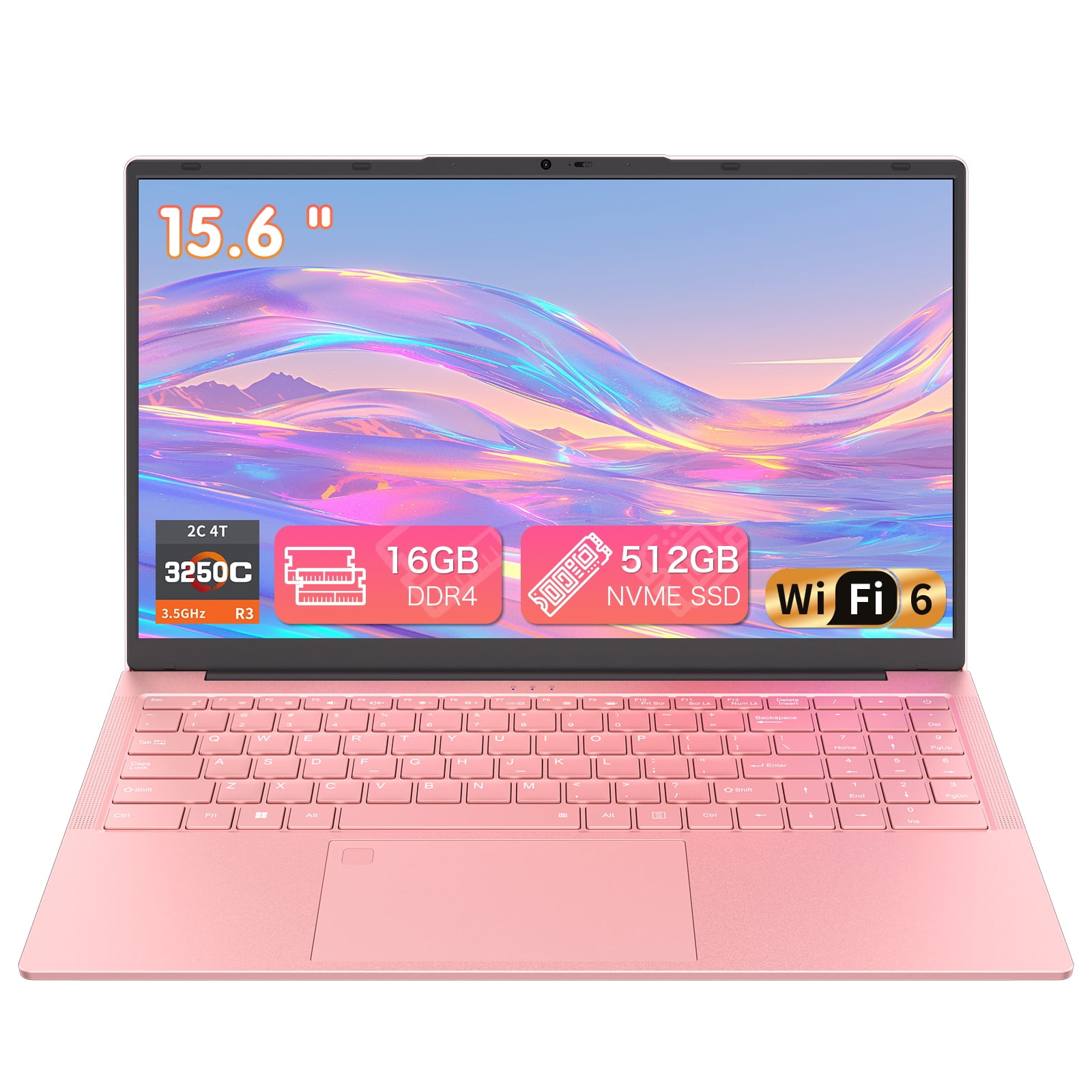 Auusda 15.6" Business Laptop, 16GB RAM 512GB SSD, Win11 Pro AMD Ryzen 3 Student Notebook Computer, Backlight, Fingerprint, Pink
