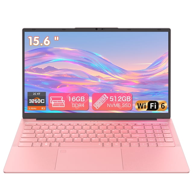 Auusda Ordinateur Portable Professionnel 15,6 Pouces, 16 Go de RAM, SSD de 512 Go, Windows 11 Pro, Processeur AMD Ryzen 3, Rétroéclairage, Lecteur d'Empreintes Digitales, Rose