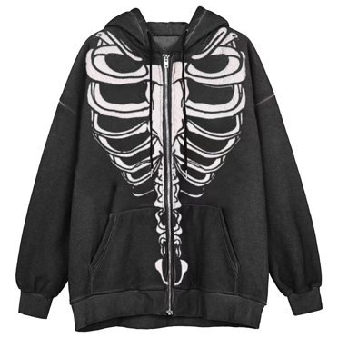 Aocisk Chandail à Capuche à Fermeture à Glissière Imprimé Squelette Halloween Unisexe Décontracté Manches Longues Confortable Noir m