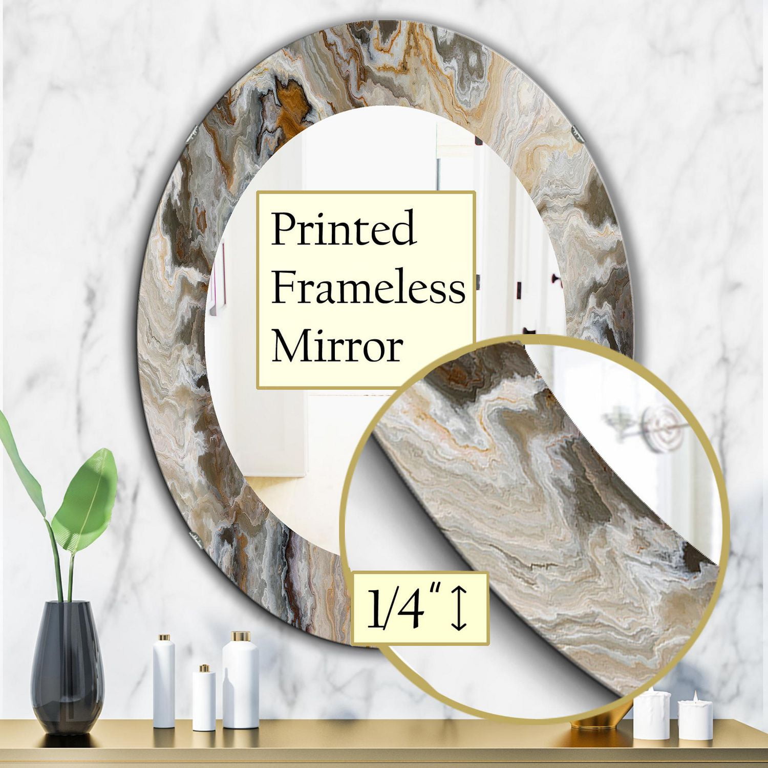 Designart 'Onyx Detail Composition' Miroir Mid-Century - Miroir Mural Ovale ou Rond - 24x36