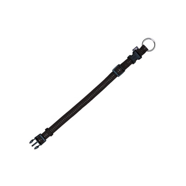 Trixie Soft Line Elegance Dog Collar in black nylon with embroidered pattern, adjustable step-less buckle, and metal D-ring, measuring 55 cm by 20 mm, featuring durable double-layer construction and water-resistant finish for comfortable fit.