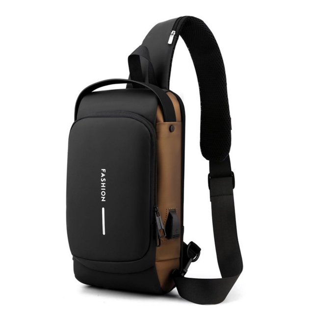 Men's Multi-functional PU Leather Crossbody Bag with Lockable Zipper & USB Charging Port - Ideal for Motorcycle Riding, Travel, Commuting & Outdoor Activities - Black & Brown Color Option - Size
