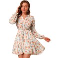 thumbnail image 1 of INSPIRE CHIC Robe Midi Courte Trapèze pour Femme à Col en V, Imprimé Floral, Taille Élastique, Boutonnée, m Beige, 1 of 6
