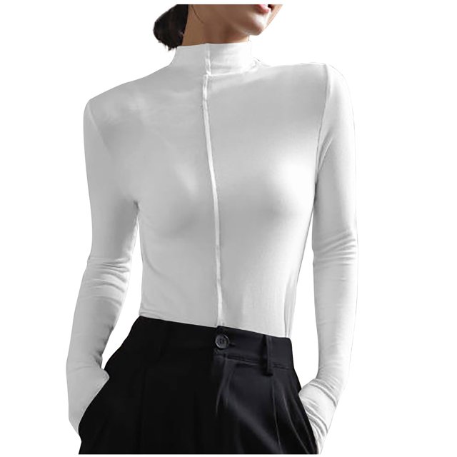 AherBiu Chandails à Manches Longues pour Femmes Couche de Base sous-Maillots Col Roulé Coupe Ajustée T-Shirts Blouse