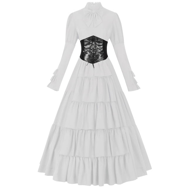 Mrat Robe Renaissance pour Femmes Costume Médiéval Robe Irlandaise Traditionnelle Longue Tenue Costume d'Halloween Robes S-15 Blanc P