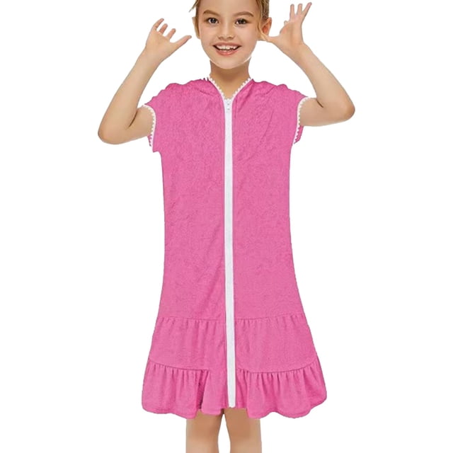 EnJoCho Fillette Tout-Petit Petite Fille Cache-Maillot de Bain en Éponge à Fermeture Éclair à Capuche Plage Maillot de Bain Paréos Fermeture Éclair Robe de Plage