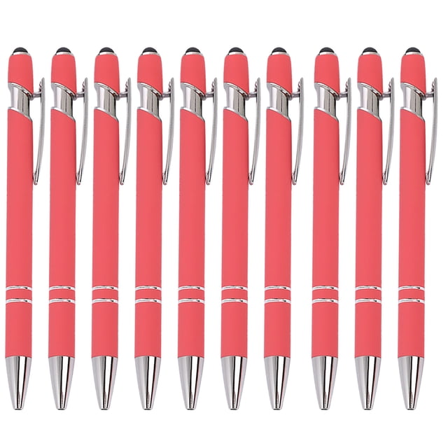 Maplenight Aluminum Ballpoint Pen with Touchscreen Tip - Metal Body, 1.5g Ink, 10pc Set for Business, Student Writing, and Screen Use Coral