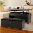 thumbnail image 3 of DEXTRUS Table Basse 3-en-1 à Plateau Relevable avec Banc Ottoman sur Roulettes, Table Centrale de Rangement Style Ferme pour Salon, Noir, 3 of 9