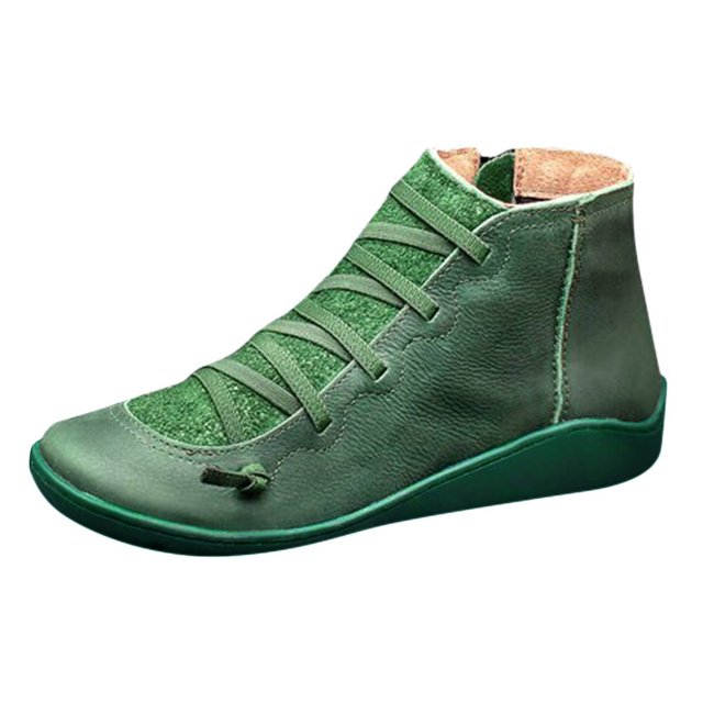 Bottes Rétro Décontractées pour Femmes en Cuir Plat à Lacets, Fermeture Éclair Latérale, Bout Rond, Bottes Chaussures