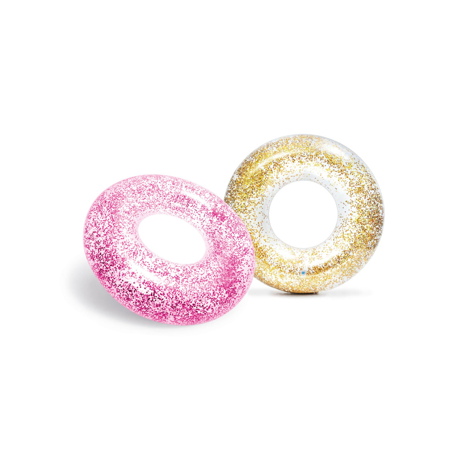 Intex Tubes Scintillants à Paillettes avec Deux Anneaux Gonflables pour Piscine Remplis de Paillettes Roses et Dorées, Fabriqués en PVC Transparent durable à Fini Lisse, Parfaits pour les Jeux de Piscine et les Accessoires Flottants en Plein Air en Été.