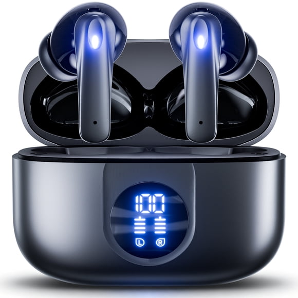 VEAT00L P91 Écouteurs Sans Fil, Écouteurs Bluetooth V5.4 Stéréo avec Micros à Réduction de Bruit, Lecture 60 H avec Double Affichage LED, Écouteurs Intra-Auriculaires