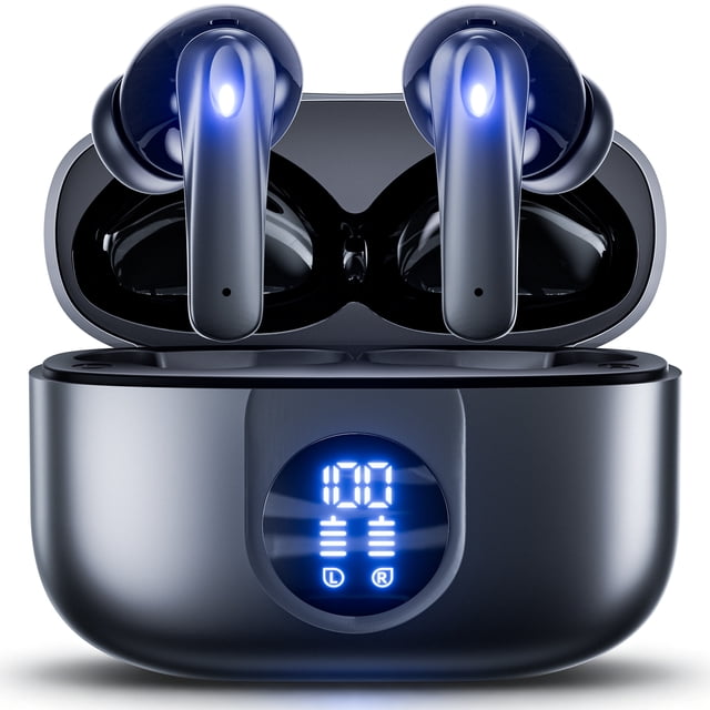 VEAT00L P91 Écouteurs Sans Fil, Écouteurs Bluetooth V5.4 Stéréo avec Micros à Réduction de Bruit, Lecture 60 H avec Double Affichage LED, Écouteurs Intra-Auriculaires