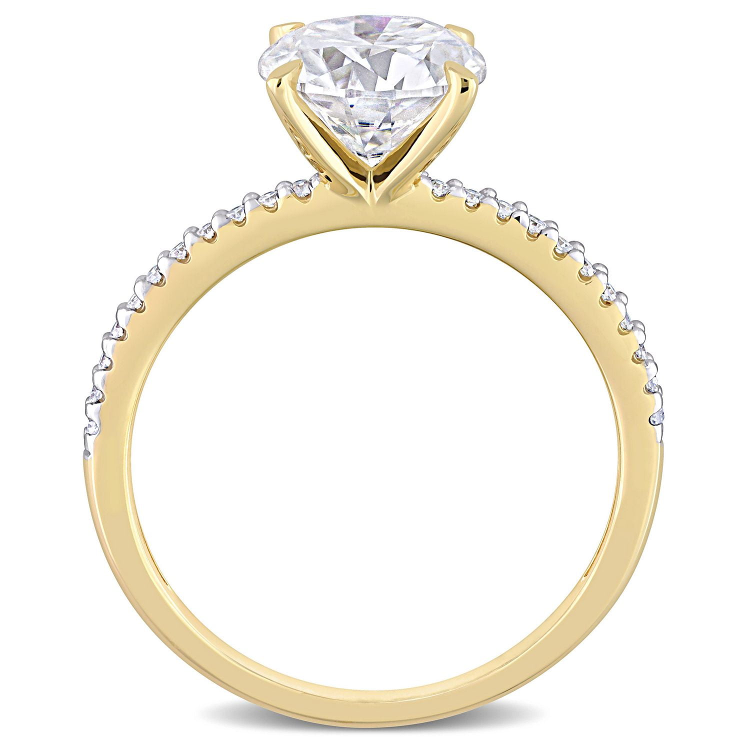 Bague de fiançailles classique de Miabella avec 1-4/5 Carat PBT de Moissanite synthétique et 1/10 Carat Poids Total de Diamant en Or Jaune 14K