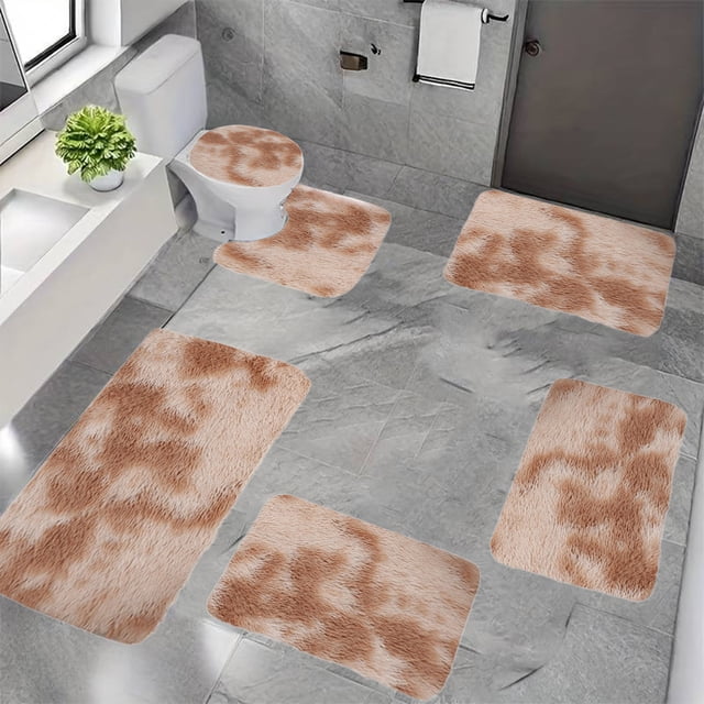 Bathroom Rug Set 6 Piece | Plush Toilet Mats & Bath Mats | Non Slip Water Absorbent Washable Rugs for Bathroom Floor | Whole Room Set for Home