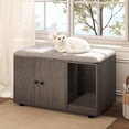 thumbnail image 2 of Costway Wooden Cat Litter Box Enclosure, Hidden Litter Box Furniture with Scratching Board Oak, 2 of 10