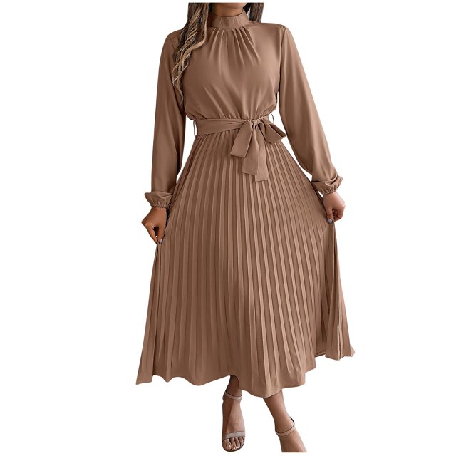 Birdeem Robes pour Femmes Manches Longues Mode Couleur Unie Col Montant Taille Robes Manches Longues pour Femmes