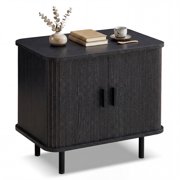 Gymax End Table Modern Mid Century Nightstand w/Sliding Tambour Doors & Storage Shelf Black