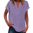 thumbnail image 1 of WEIYLL T-Shirt Women Summer Loose Fit V Neck Curved Hem Flowy Solid Light Purple Tees Sizes XXL, 1 of 5