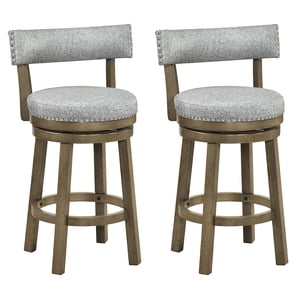 Gymax 2 PCS Swivel Counter Height Bar Stool Upholstered Barstool w/ Padded Back & Rubber Wood Legs