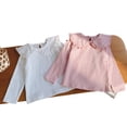 thumbnail image 2 of LYMAYTER Kids Girls Ruffle Collar Undershirts Sweet Cute Spring Autumn Undershirts for Baby 2-8Y, 2 of 6