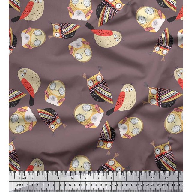 Soimoi Rayon Fabric Bird & Owl Kids Decor Fabric Printed Yard 56 Inch Wide