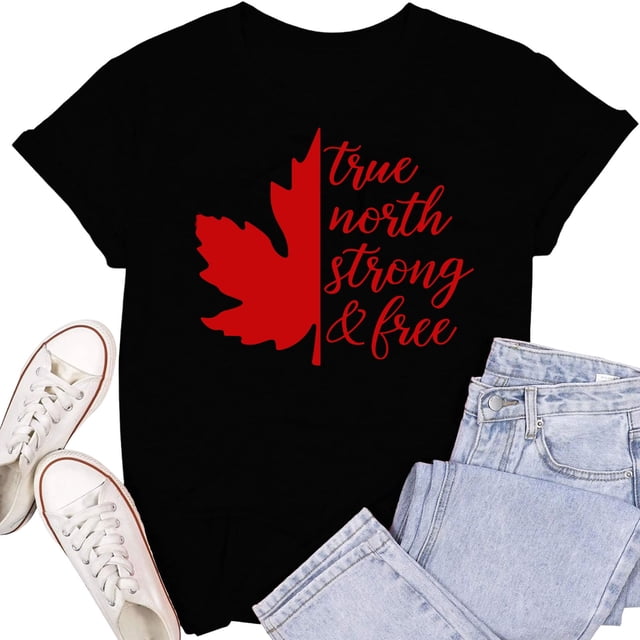 T-Shirt Femme Fête du Canada Drapeau Canadien Feuille d'Érable Imprimée Col Rond Manches Courtes Tee Femme Fête Nationale 1st July Festival T-Shirt Femme Fête du Canada Col Rond Imprimé Drapeau Canadien
