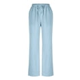 thumbnail image 4 of Timegard Pants for Women Plus Size Drawstring Waist Straight Leg Lightweight Casual Loose Trousers, 4 of 6