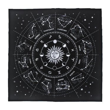 Maytalsory Tarot Card Tablecloth 12 Constellations Divination Board Game Fortune Placemat Square Shape Astrology Pad Decor