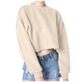 thumbnail image 1 of Yuyuzo Sweatshirts Courts pour Femmes Manches Longues Couleur Unie Col Rond Ample Décontracté Automne Pull Tops, 1 of 6