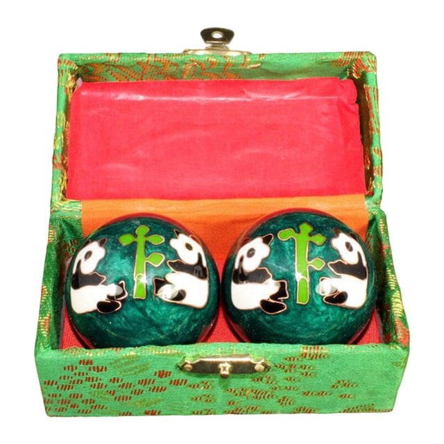 2 Pieces Massage Balls with Storage Box Relieve Stiffness Gift Baoding Balls for Panda Green