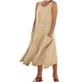 thumbnail image 1 of Pisexur Robes pour Femmes Robe en Coton et Lin de Couleur Unie Sans Manches à Col Rond à Larges Bretelles Robes Maxi d'Été Décontractées Coupe Ample Robe Confortable Élégante Fluide Hawaïenne de Plage avec Poches, 1 of 6