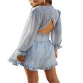 thumbnail image 2 of Women Printed Pattern Dress  Long Sleeve Deep V-neck Multiple Layer One-piece  S/ M/ L/ XL, 2 of 5