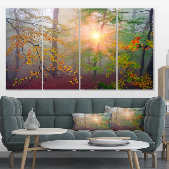 Morning in Misty Green Forest - Landscape Photo Canvas Art Print