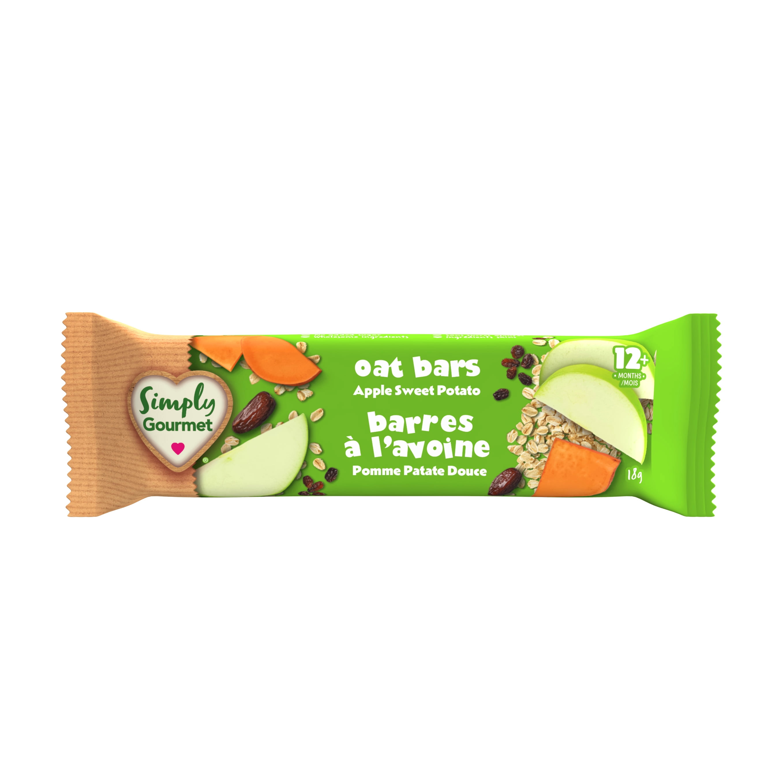 Simply Gourmet Apple Sweet Potato Oat Bars, Gluten Free Toddler Snack for Self-Feeders 12 Months+, 18g Bar (5 Pack), 90g