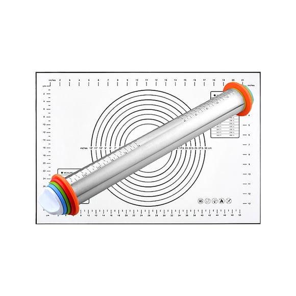 WIFKLSIIPG Adjustable Thickness Rolling Pin 2025 Upgraded Rolling Pin and Silicone Baking Mat Set Stainless Steel Rolling Pins with Adjustable Thickness Rings for Baking Fondant Pizza Cookies