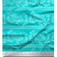 thumbnail image 1 of Soimoi Rayon Fabric Stripe,Leaves & Hen Block Printed Fabric 1 Yard 42 Inch Wide, 1 of 3