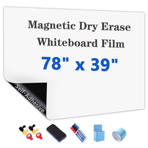 Papier à tableau blanc magnétique à effacement sec avec adhésif, 78" x 39" Film de film blanc pour mur, facile à écrire et nettoyer la planche d'effacement à sec pour bureau, salle de classe