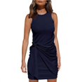 thumbnail image 1 of Robe d'Été Sans Manches pour Femmes avec Ceinture Irrégulière Col Rond Aguichant Mini Robe Moulante, 1 of 5