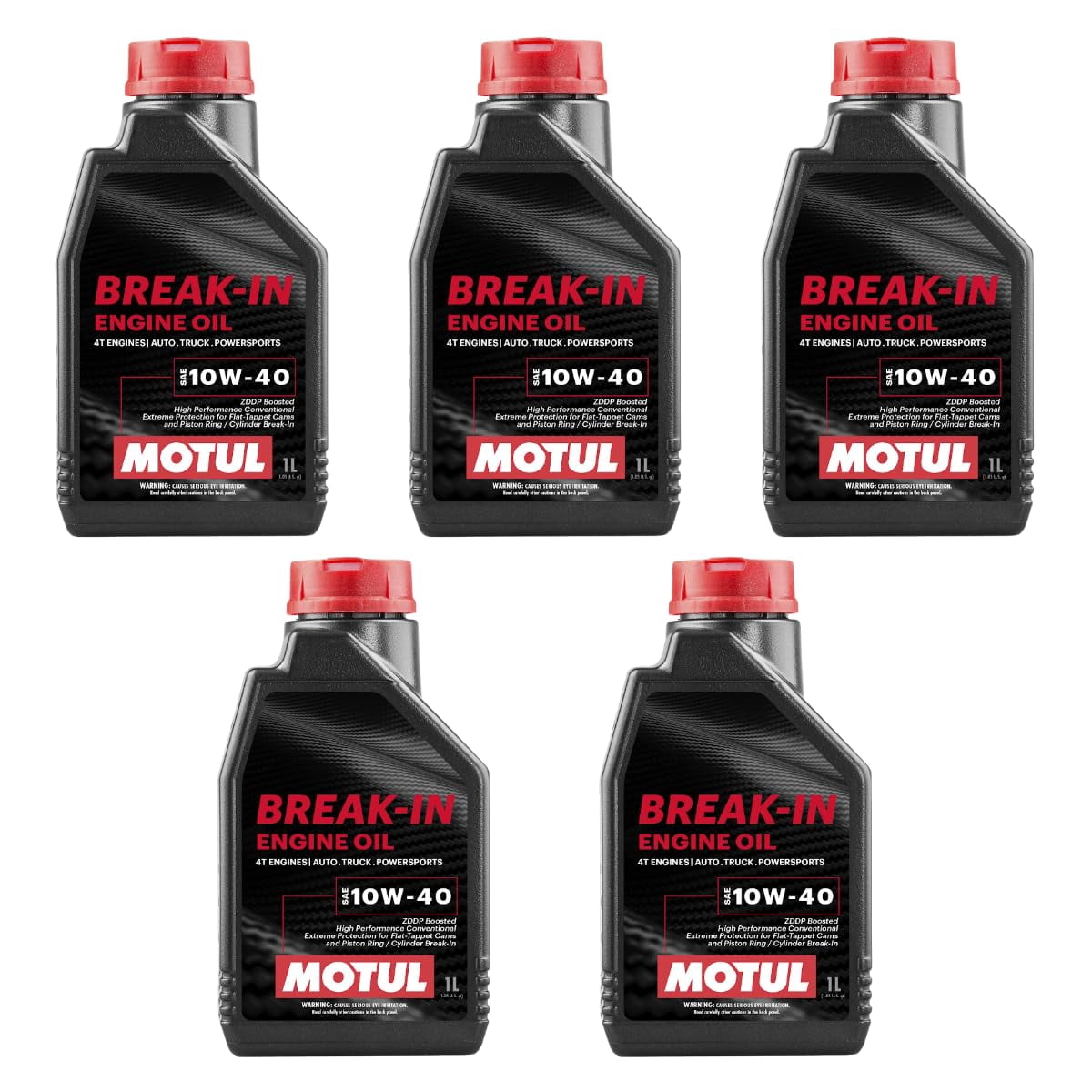 Motul 108080 Set of 5 Break-in 10W-40 Mineral Oil 1-Quart Bottles